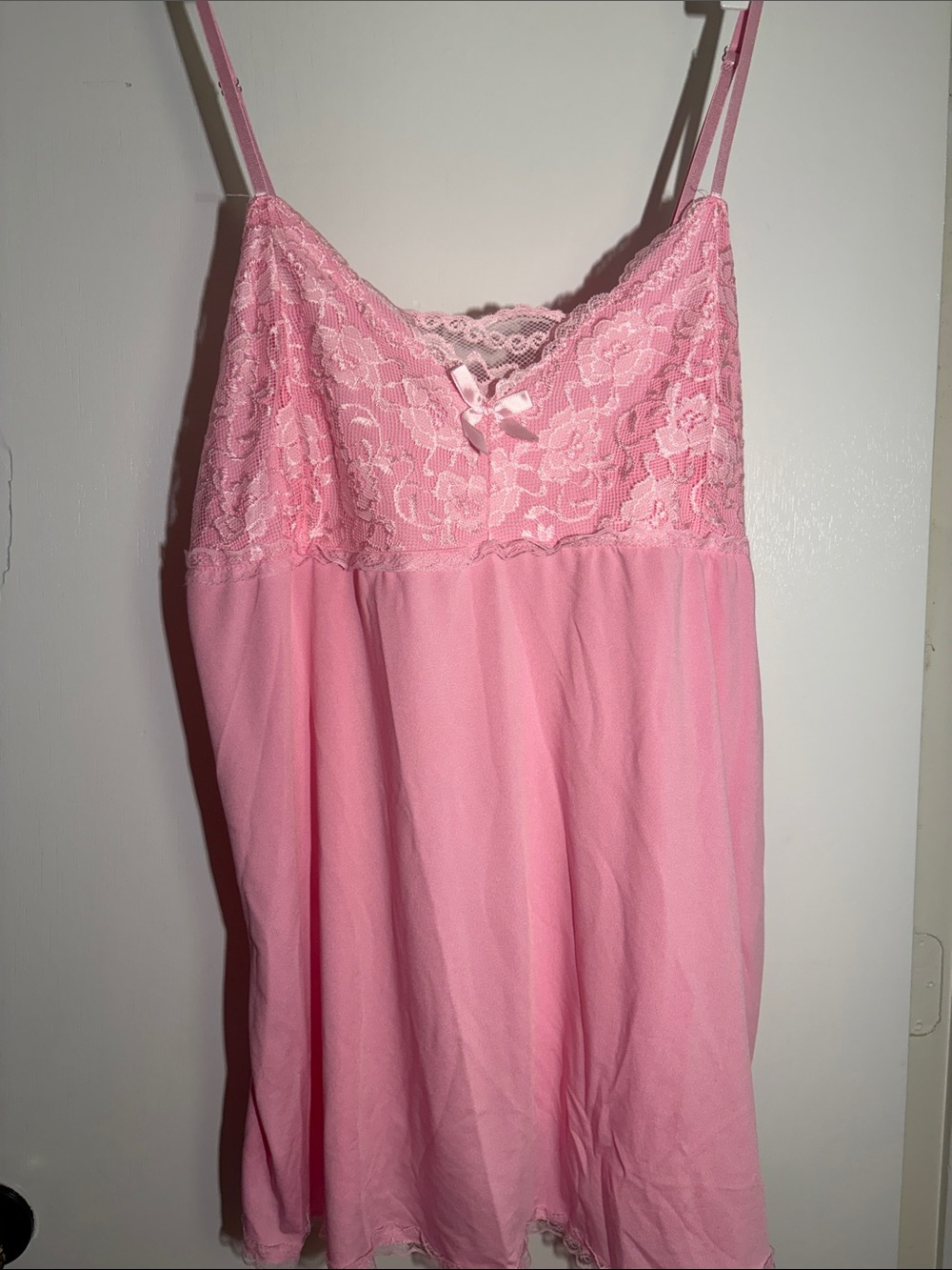 Delicate Pink Lace Chemise with Bow Accent